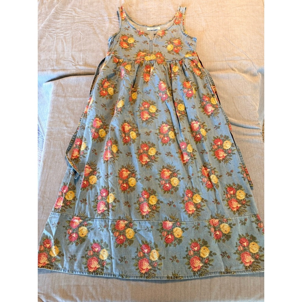 April Cornell Floral Cotton Prairie Dress XS Blue Rose Cottagecore Boho Midi